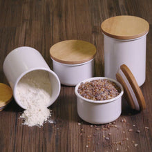 Lade das Bild in den Galerie-Viewer, Emaille Vorratsdose mit Holzdeckel